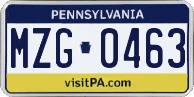 PA license plate MZG0463