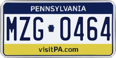 PA license plate MZG0464
