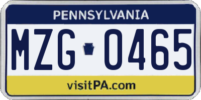PA license plate MZG0465