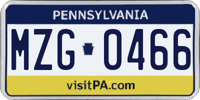 PA license plate MZG0466