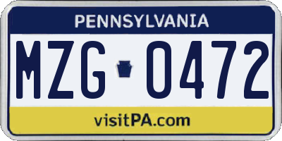 PA license plate MZG0472