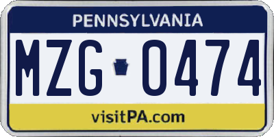 PA license plate MZG0474