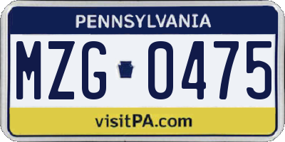 PA license plate MZG0475