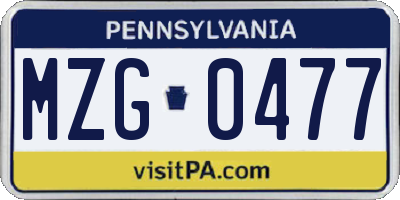 PA license plate MZG0477