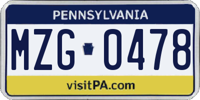 PA license plate MZG0478