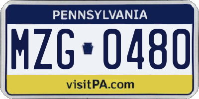 PA license plate MZG0480