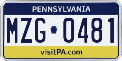 PA license plate MZG0481