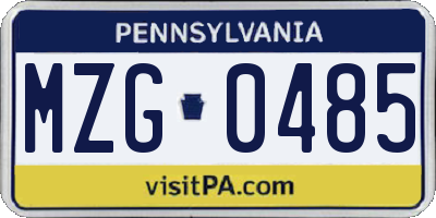 PA license plate MZG0485