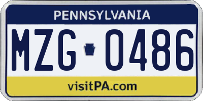 PA license plate MZG0486