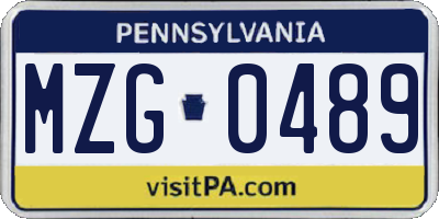 PA license plate MZG0489