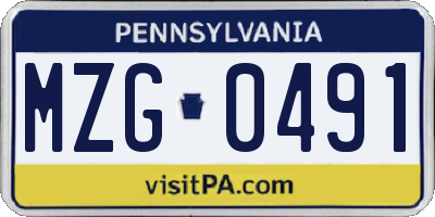 PA license plate MZG0491
