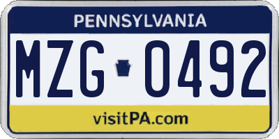 PA license plate MZG0492