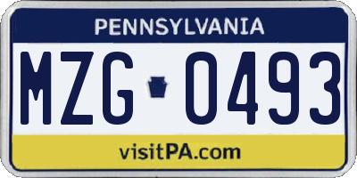 PA license plate MZG0493