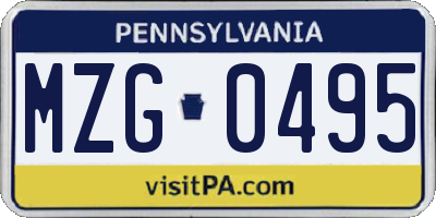 PA license plate MZG0495