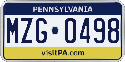 PA license plate MZG0498