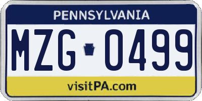 PA license plate MZG0499