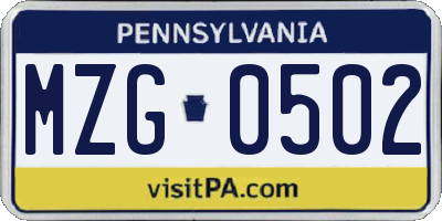 PA license plate MZG0502