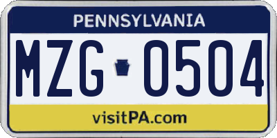 PA license plate MZG0504