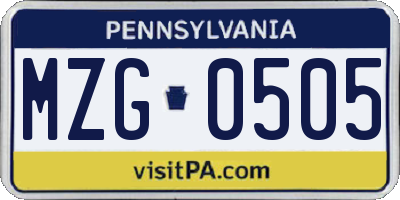 PA license plate MZG0505