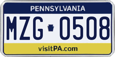 PA license plate MZG0508