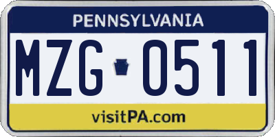 PA license plate MZG0511