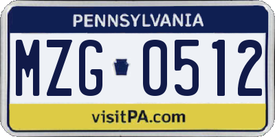 PA license plate MZG0512