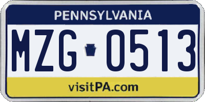 PA license plate MZG0513