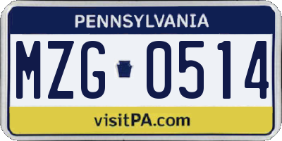 PA license plate MZG0514