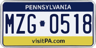 PA license plate MZG0518