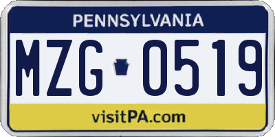 PA license plate MZG0519