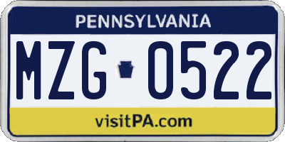 PA license plate MZG0522