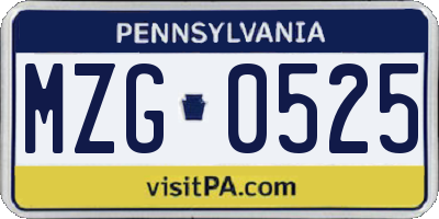 PA license plate MZG0525