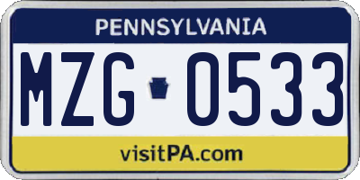 PA license plate MZG0533