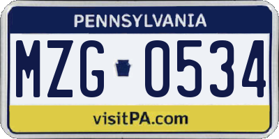 PA license plate MZG0534