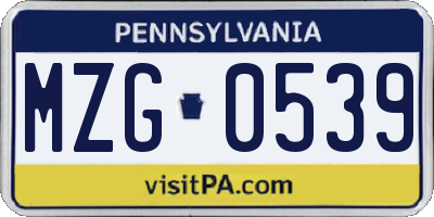 PA license plate MZG0539
