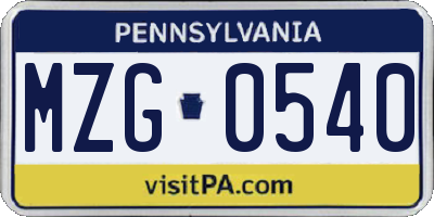 PA license plate MZG0540