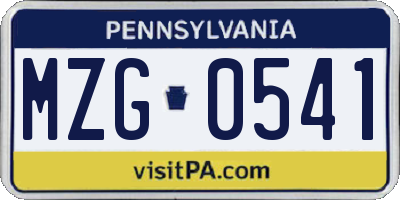 PA license plate MZG0541