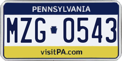 PA license plate MZG0543