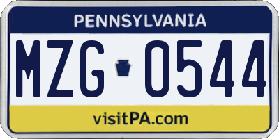 PA license plate MZG0544