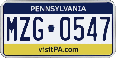 PA license plate MZG0547
