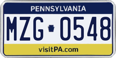 PA license plate MZG0548