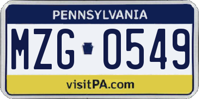 PA license plate MZG0549