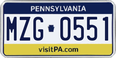 PA license plate MZG0551