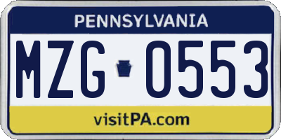 PA license plate MZG0553