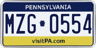 PA license plate MZG0554