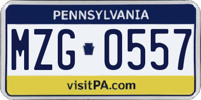 PA license plate MZG0557