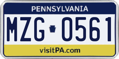 PA license plate MZG0561