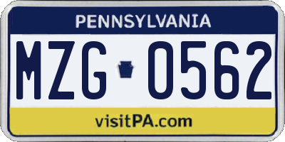 PA license plate MZG0562