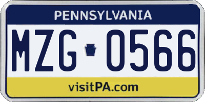 PA license plate MZG0566