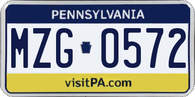 PA license plate MZG0572